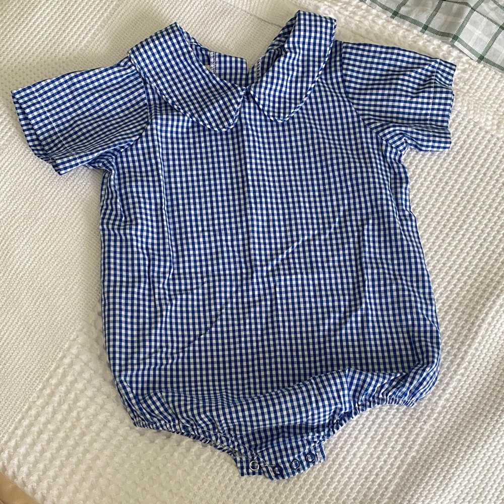 The Beaufort Bonnet Company Blue Checkered Baby Romper